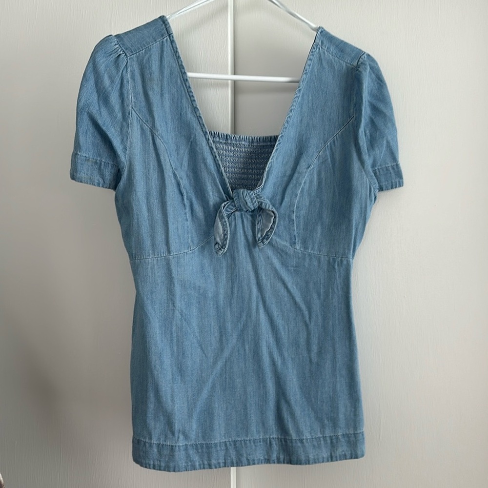 Chambray tie front top